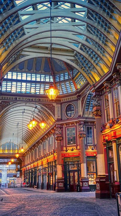 view of the Victorian shopping arcade in London's Leadenhall Market