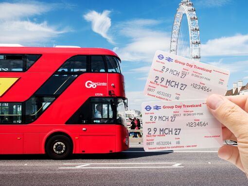 A side view of the red bus and London Eye highlight the usefulness of the travel cards