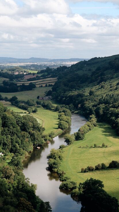 A wide shot of the green Herefordshire countryside