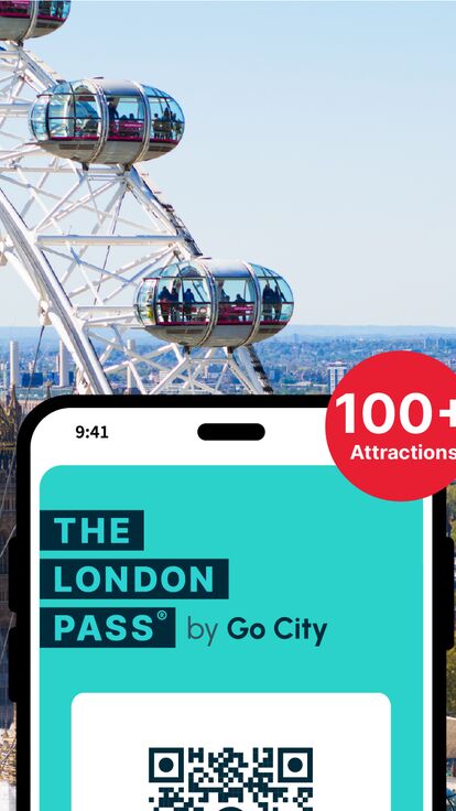 The London Pass app on a phone with the London Eye in the background