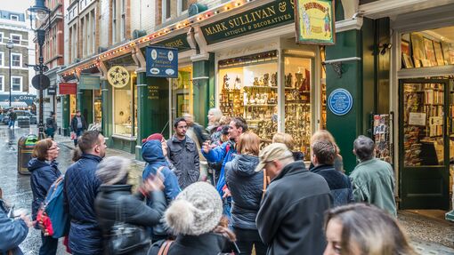 Tour group walking around Cecil Court