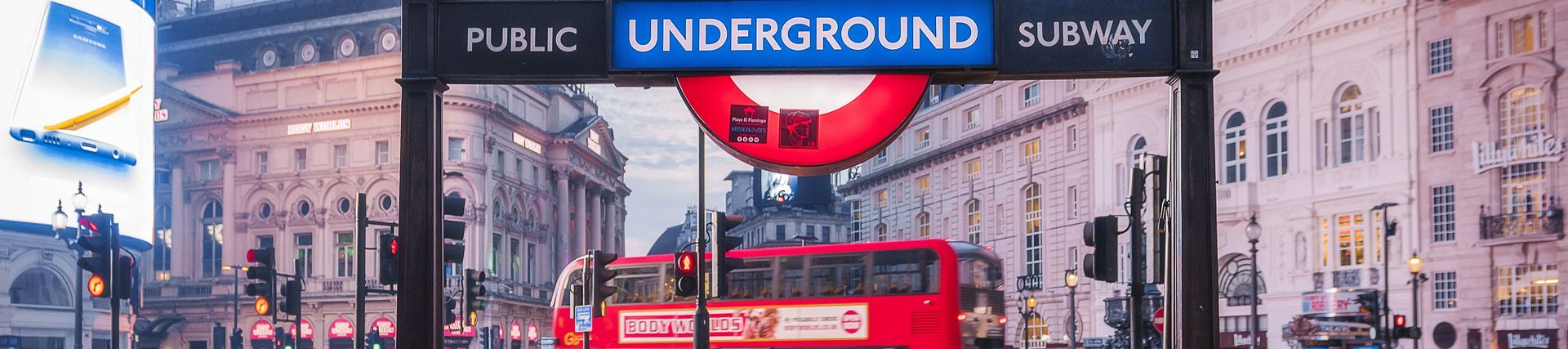 Piccadilly Circus underground station in London near Regent Street, West End theatres and Soho