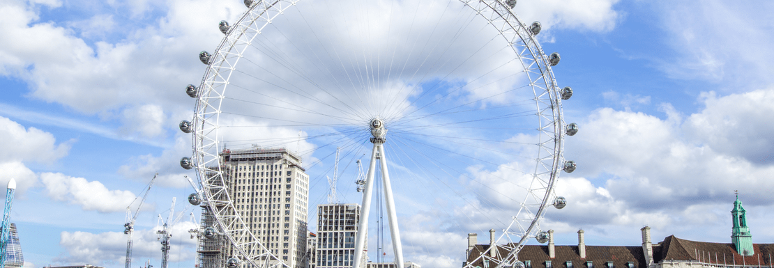 landscape view of the Thames with the London Eye wheel in daytime