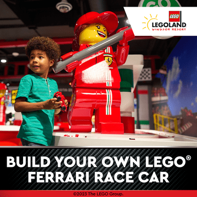 A young boy is looking forward to building his own lego ferrari race car at Legoland Windsor