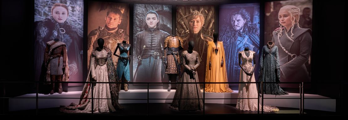 Costume designs on set for five characters from Game of Thrones