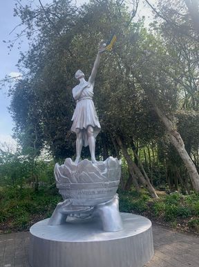 A silver Ukraine War statue has been unveiled at Strawberry Field in Liverpool