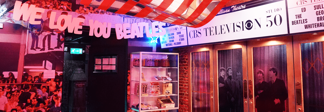 A collection of images and memorabilia from The Beatles and their experience in the United States