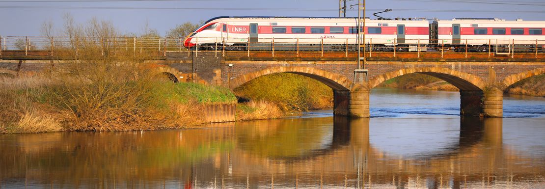 A train on a bridge near Newark in England