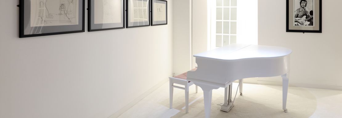 The famous white piano used by John Lennon in the Imagine video