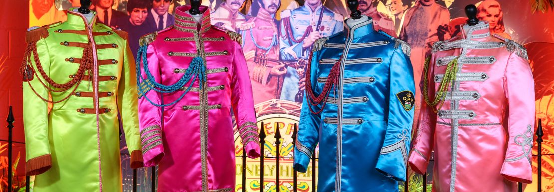 Sgt Pepper costumes on full display in the style of the famous Beatles album cover