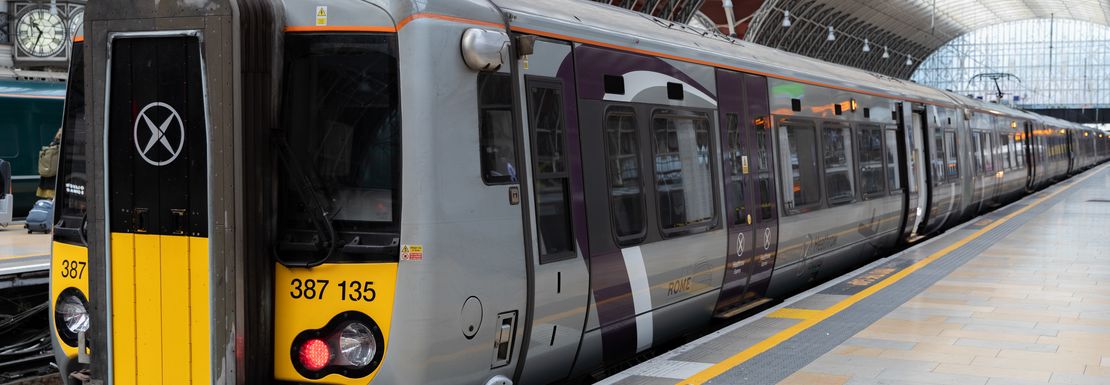 A Heathrow Express train stands in Paddington Station ready to travel to the airport