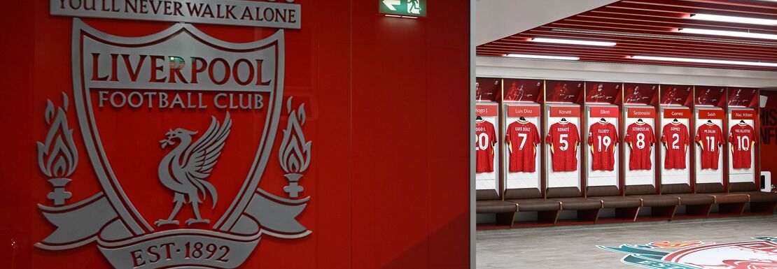 The Liverpool FC changing room together with the team crest