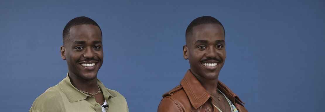 The new Dr Who wax figure of Ncuti Gatwa is visited by the real person