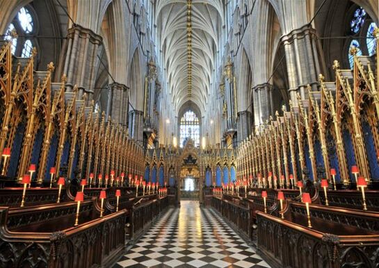 The aisle of Westminster Abbey with the pews on either side