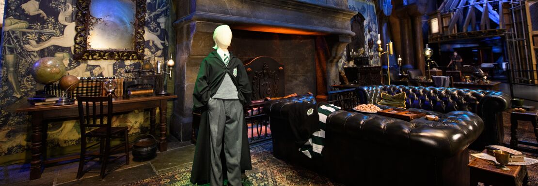 Draco Malfoy Costume in the Slytherin common room at Warner Bros Studio