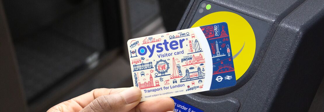 Visitor Oyster Card taps in and taps out at a London Underground station