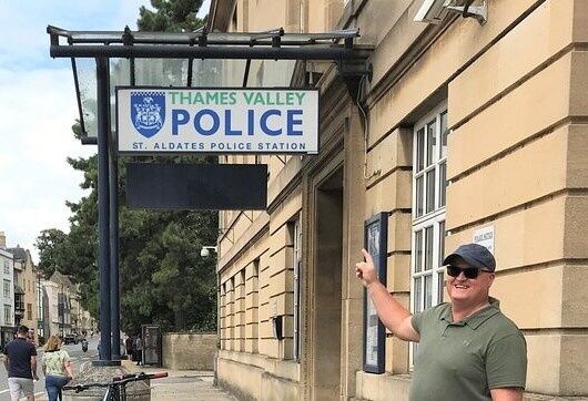 Outside the set of Aldgate Police Station on the Oxford On Screen Walking Tour