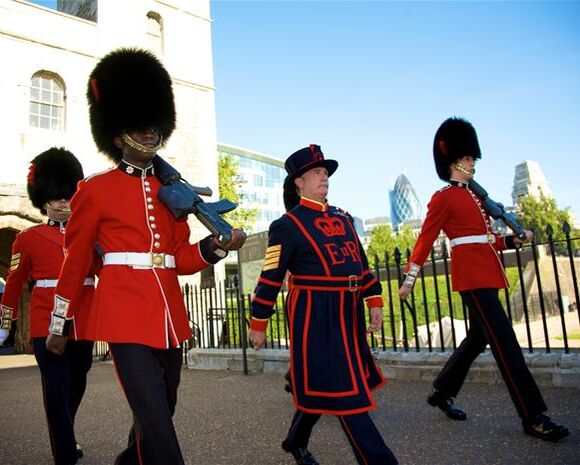 Beefeaters and a Yeoman Warder at Tower of London