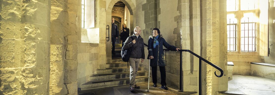 Coming down a grand staircase at Tower of London
