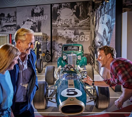 Guests looking at an exhibit at the Silverstone Museum