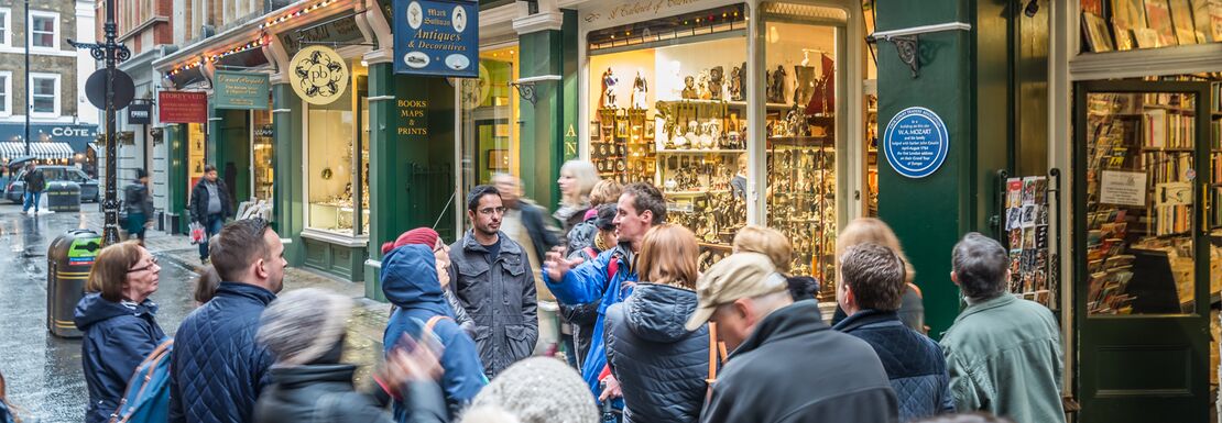 Tour group walking around Cecil Court