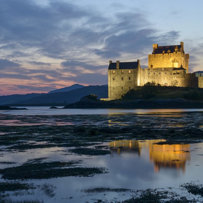 Aerial view of castle and surrounding countryside