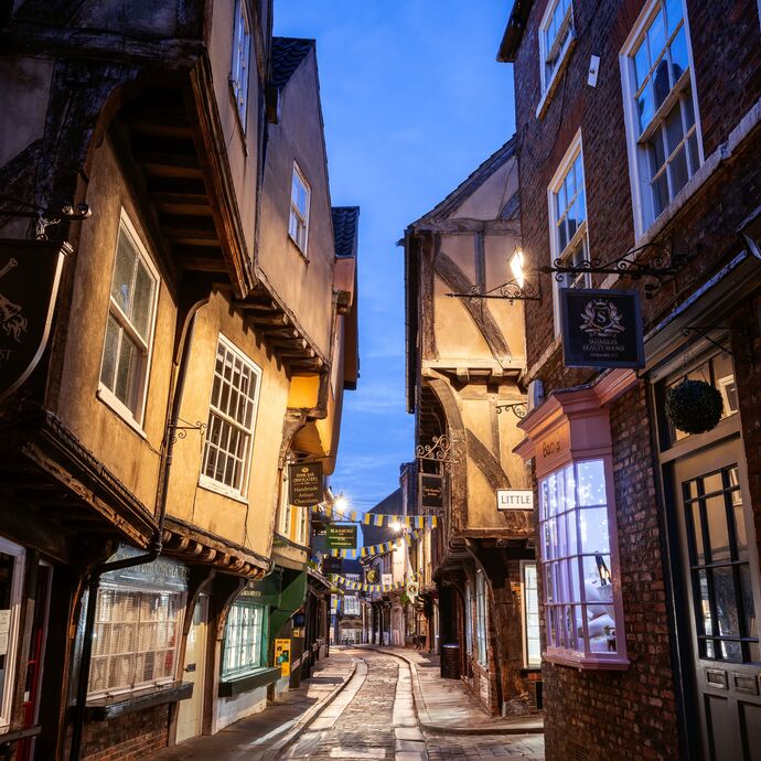 The Shambles in York at dusk